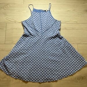 Row A Blue Daisy Print Summer Dress women’s size L fit & flair